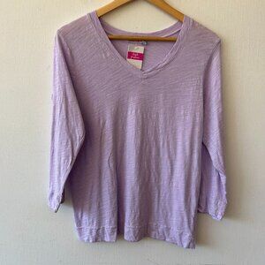 Fresh Produce 3/4 Sleeve Blouse Womens Medium Purple NWT Vneck Coastal Grandma